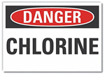 Chlorine Danger Label Sign, Adhesive 10" x 4"